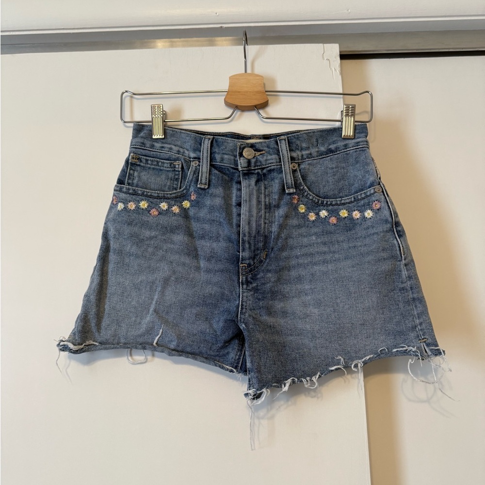 Madewell Blue Jean Shorts with Floral Embroidery